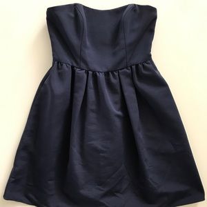 Navy David’s Bridal Strapless Dress